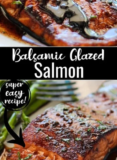 Delicious Balsamic Glazed Salmon on a plate with fresh herbs and vegetables