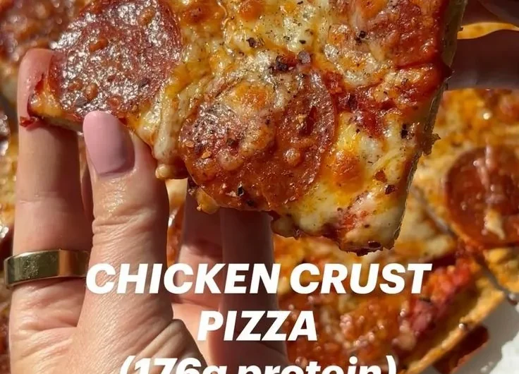 Homemade Chicken Crust Pizza topped with fresh ingredients and cheese