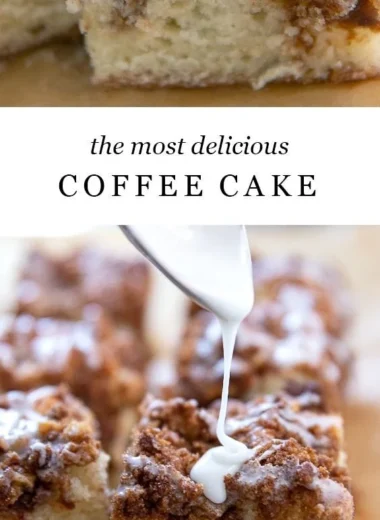 Delicious homemade coffee cake topped with a crumbly streusel.