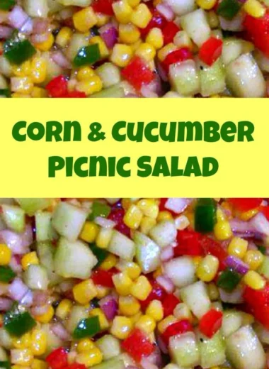 Corn and cucumber picnic salad with fresh ingredients in a bowl