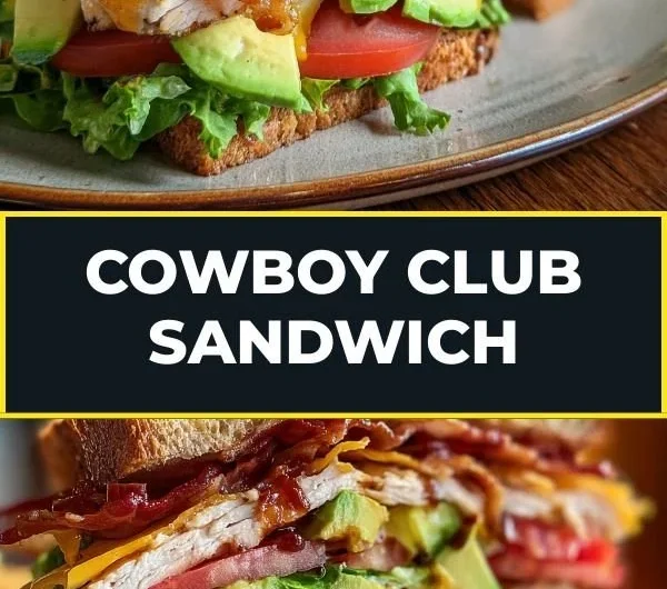 A delicious Cowboy Club Sandwich stacked with layers of meats, cheese, and fresh vegetables.