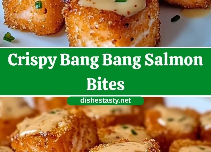 Crispy Bang Bang Salmon bites on a plate garnished with herbs
