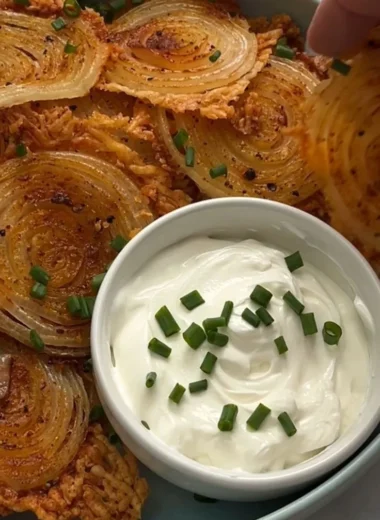 Crispy onion ring chips in a bowl, a tasty snack option