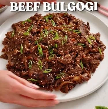 Delicious platter of Easy Korean Bulgogi served with vegetables and rice