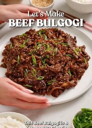 Delicious platter of Easy Korean Bulgogi served with vegetables and rice