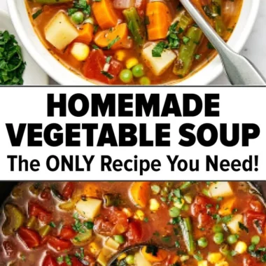 Bowl of easy vegetable soup filled with fresh vegetables and herbs