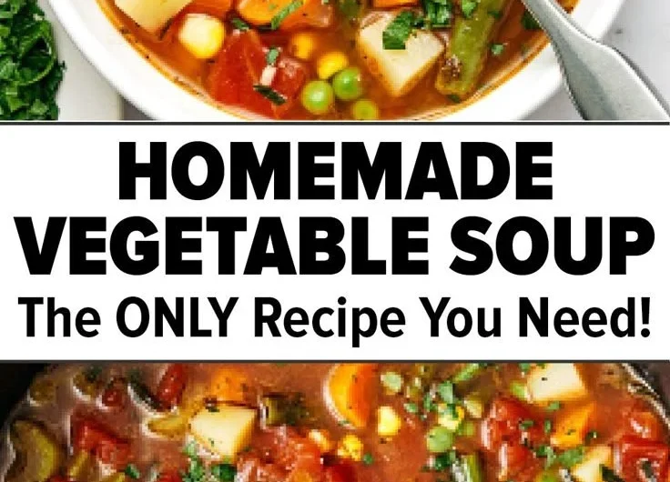 Bowl of easy vegetable soup filled with fresh vegetables and herbs