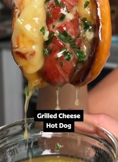 Garlic butter grilled cheese hot dogs with melted cheese and crispy bread