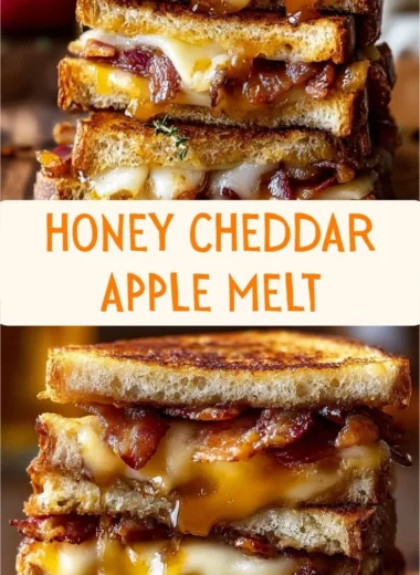 Hot Honey Apple Cheddar Beef Bacon Grilled Cheese sandwich with crispy bacon
