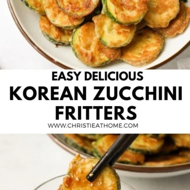 Crispy Korean zucchini fritters (Hobak Jeon) served on a plate.