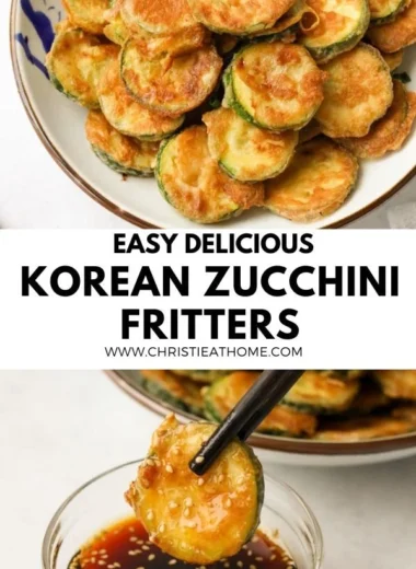 Crispy Korean zucchini fritters (Hobak Jeon) served on a plate.