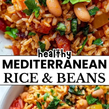 A bowl of Mediterranean Rice and Beans garnished with herbs.