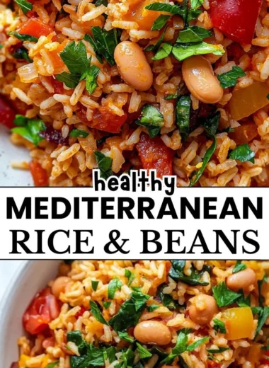 A bowl of Mediterranean Rice and Beans garnished with herbs.