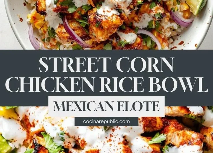 Delicious Street Corn Chicken Rice Bowl with vibrant toppings and spices
