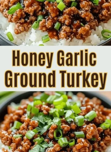 Honey garlic ground turkey dish garnished and ready to serve.