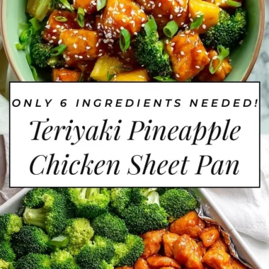 Sweet Sheet Pan Pineapple Chicken served with broccoli on a baking sheet