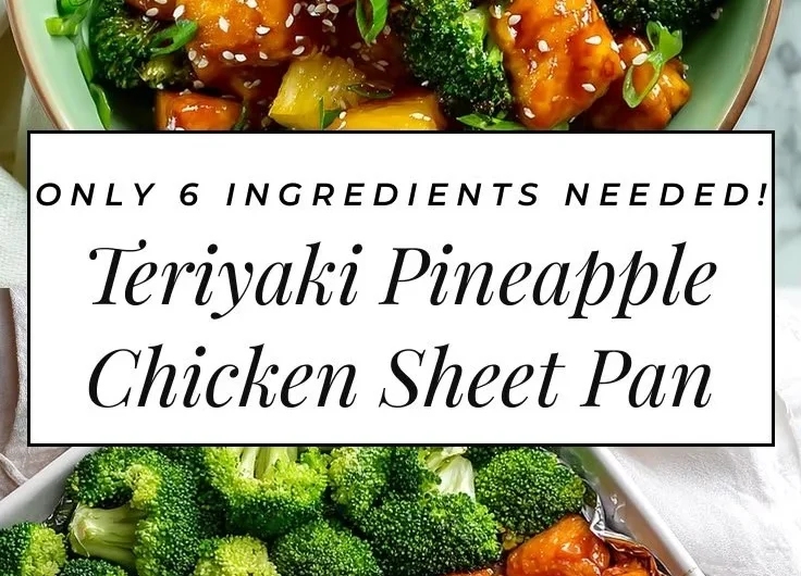 Sweet Sheet Pan Pineapple Chicken served with broccoli on a baking sheet