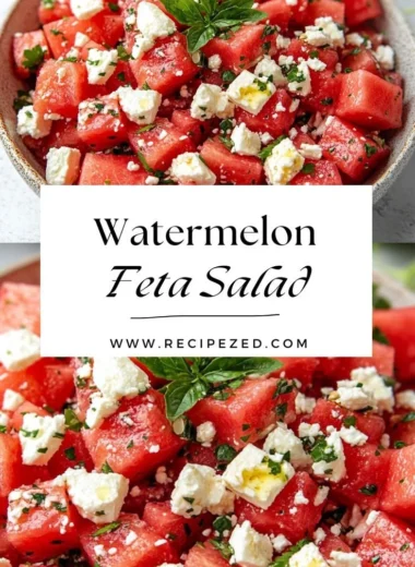 Delicious Watermelon Feta Salad with fresh mint and lime dressing