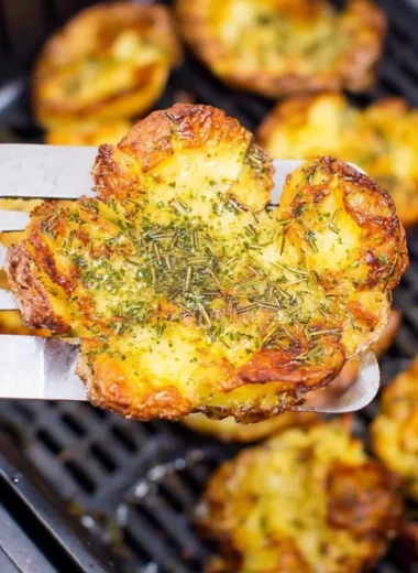 Crispy air fryer smashed potatoes cooked to perfection.