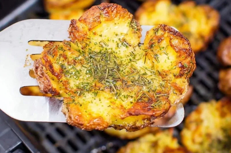 Crispy air fryer smashed potatoes cooked to perfection.