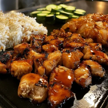 Delicious Blackstone Hibachi Chicken grilled to perfection with vegetables.