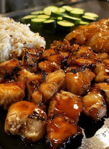Delicious Blackstone Hibachi Chicken grilled to perfection with vegetables.