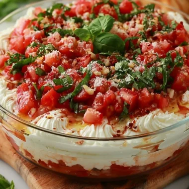 Delicious bruschetta dip served with crispy bread