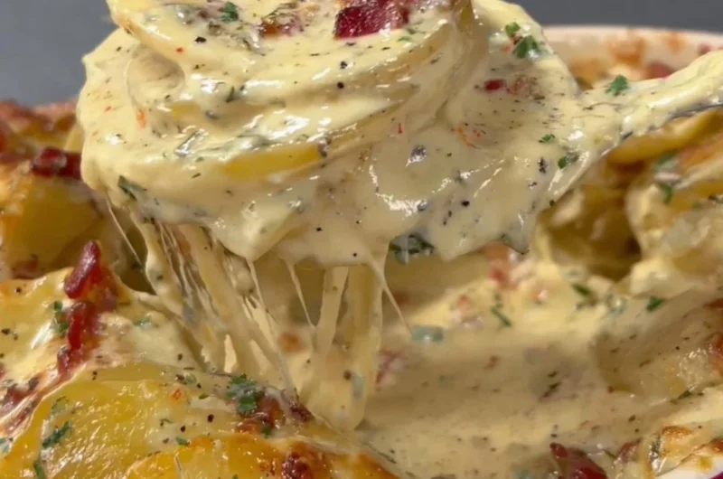 Creamy and cheesy au gratin potatoes baked to perfection.