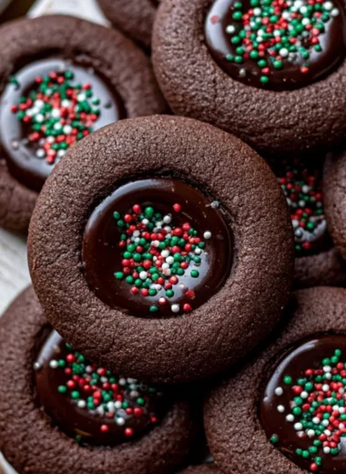 Delicious homemade Chocolate Thumbprint Cookies with chocolate filling.