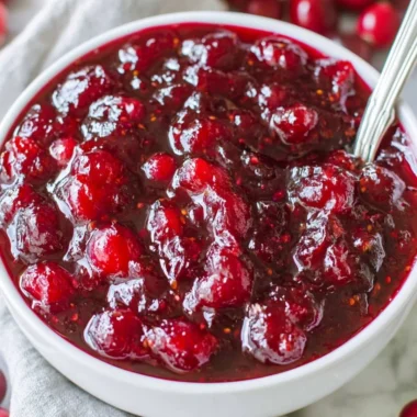 Classic cranberry sauce served in a dish with fresh cranberries and orange zest.