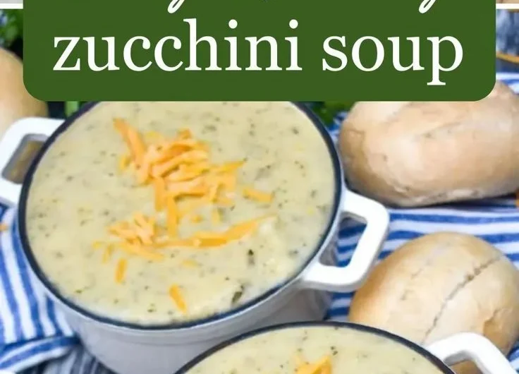 A delicious bowl of creamy zucchini soup garnished with herbs.