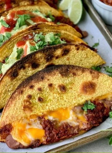 Delicious crispy baked tacos filled with beef, cheese, and fresh toppings