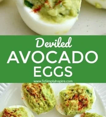 Delicious deviled avocado eggs served on a platter