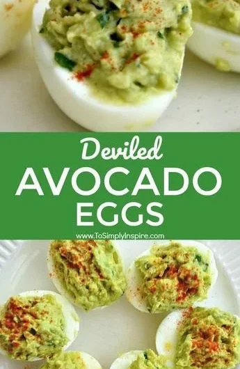 Delicious deviled avocado eggs served on a platter