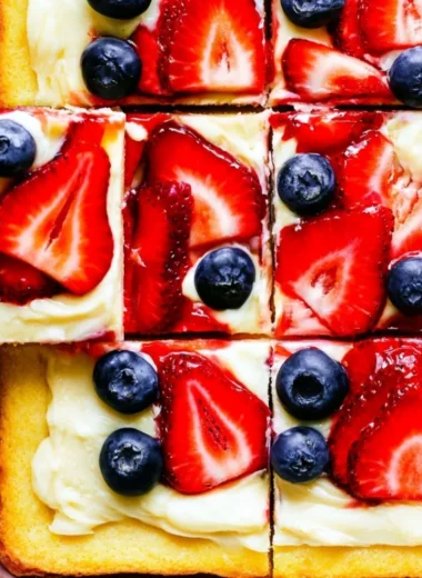 Homemade easy fruit pizza topped with colorful fresh fruits
