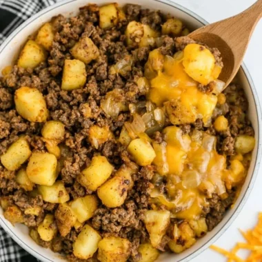 Delicious Hamburger Hash with ground beef, potatoes, and vegetables
