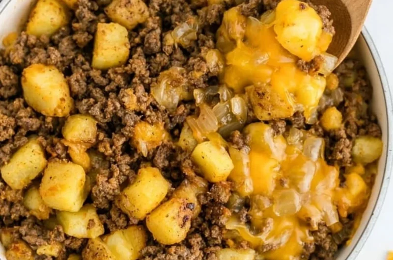 Delicious Hamburger Hash with ground beef, potatoes, and vegetables