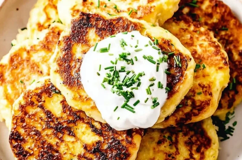 Delicious leftover mashed potato cakes served on a plate.