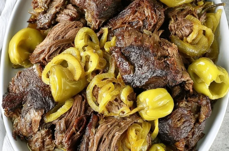 Low Carb Slow Cooker Italian Beef dish served with fresh herbs