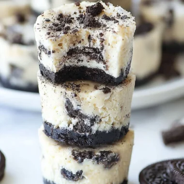 Delicious Mini Oreo Cheesecakes topped with crushed Oreos.