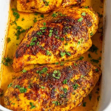 Delicious oven baked chicken breast seasoned and ready to serve.