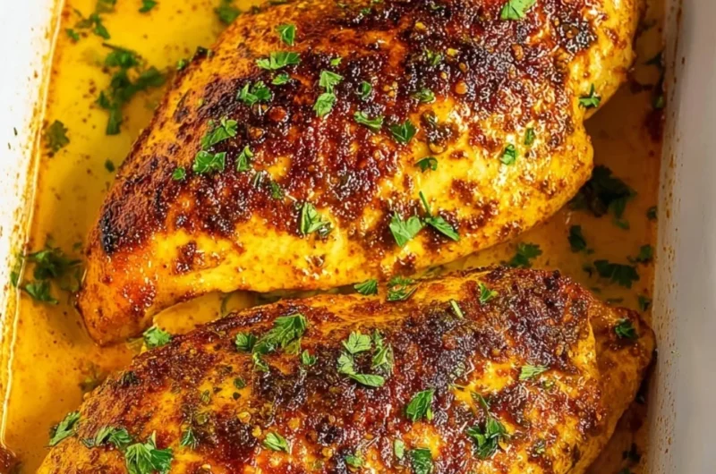 Delicious oven baked chicken breast seasoned and ready to serve.