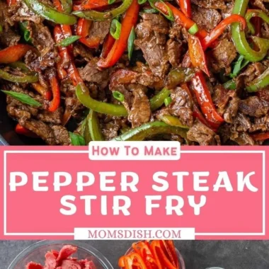 Delicious homemade pepper steak stir fry with tender beef and vegetables.