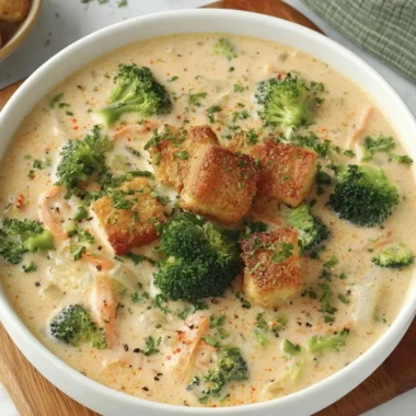 Delicious Smoked Gouda Broccoli Soup served in a bowl