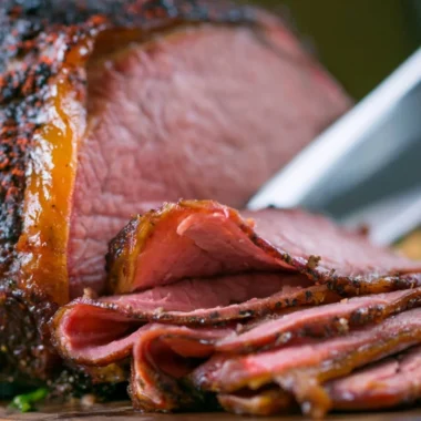 Delicious smoked roast beef served with sides
