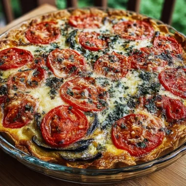 Delicious Summer Tomato and Eggplant Pie baked with fresh vegetables