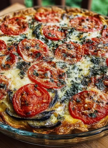 Delicious Summer Tomato and Eggplant Pie baked with fresh vegetables