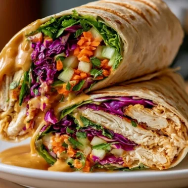 Thai Peanut Chicken Wraps made with fresh ingredients and rich peanut sauce