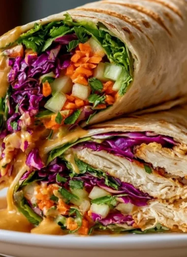 Thai Peanut Chicken Wraps made with fresh ingredients and rich peanut sauce