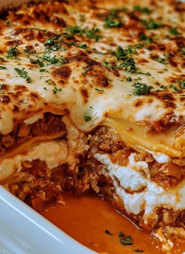 Delicious homemade lasagna with layers of pasta, cheese, and sauce